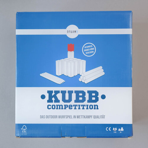 Wurfspiel Kubb Competition in blau-weißem Karton